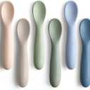 6 Pack Baby Spoons, First Stage Spoons, Shorter Length for Self Feeding, 6+ Months, Baby Training Spoons, Food Grade Silicone, Dishwasher Safe & Boil-proof