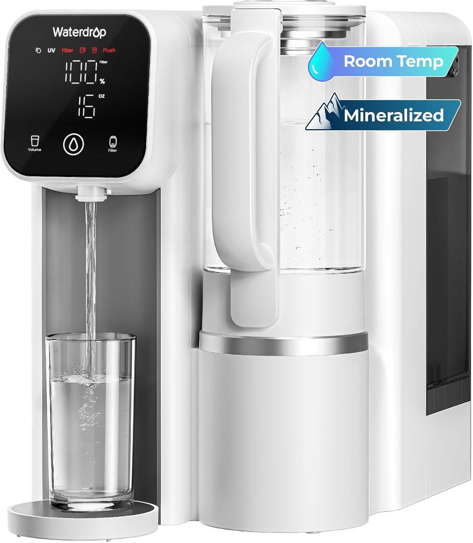 Waterdrop M6SL Mineral Reverse Osmosis Water Filter Countertop, Room-Temp | Glass Pitcher, NSF/ANSI 58 Certified, 8-Stage RO Filtration System, Reduce PFAS/TDS, 3:1 Pure to Drain, Installation-Free