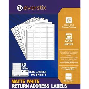 1/2" x 1-3/4", 100 Sheets, 8000 Return Address Labels for Laser & Inkjet Printers, Letter Size