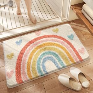 Floral Bathroom Mat Cute Absorbent and Non Slip Bath Rug Machine Washable Bath Rug for Dining Room, Kitchen and Living Room (31"x20", Rainbow)