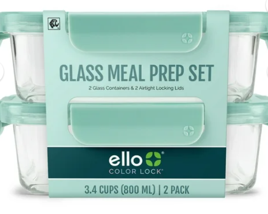 Ello Color Lock 4 Piece 3.4 Cup Meal Prep Food Storage Container, Yucca