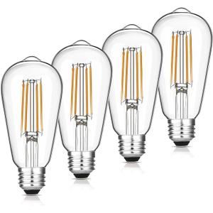 Vintage LED Edison Bulbs, 6W, Equivalent 60W, Dimmable, High Brightness Warm White 2700K, ST58 Antique LED Filament Bulbs with 90+ CRI, E26 Standard Base Light Bulbs, Clear Glass, Pack of 4