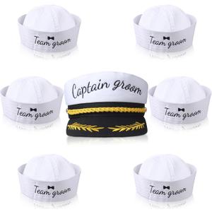 JaGely 7 Pcs Bachelor Party Favors Accessories Include 1 Captain Groom Hat and 6 Groom Sailor Hat Bachelor Party Decorations
