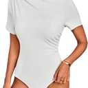 Women's Casual Ruched Mock Neck T Shirt Short Sleeve Tee Bodysuit Jumpsuit Medium