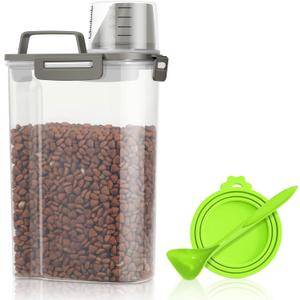 TBMax Small Dog Food Storage Container 3 Qt with Cat Food Can Cover and Mixing Spoon, Portable Travel Pet Food Dispenser with Large Spout and Cup
