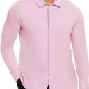 Demoking Rayon Dress Shirts for Men Formal Wedding Untuckit Shirts Long Sleeve Button Down (Pink, L)