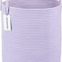 Rope Laundry Basket Hamper for Clothes Woven Storage Basket for Living Room Bedroom Boho Tall Rope Baskets for Blanket Toys Pillow Towels Baby Nursery Hamper Bin Large purple or lavender (Regular)
