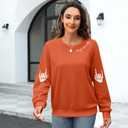 HEBBE Spooky Season Sweatshirts Halloween Ghost Sweatshirt Women - Halloween Graphic Crewneck Tops Casual Sweater (Orange, XXL)