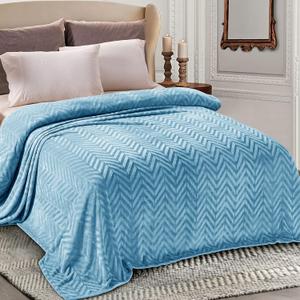 Whale Flotilla Flannel Fleece Twin Size Bed Blanket, Twin XL Lightweight Breathable Soft Bedspread Plush Fluffy Coverlet Chevron Design Decorative Blanket for All Season, 90x66 Inch, Stone Blue