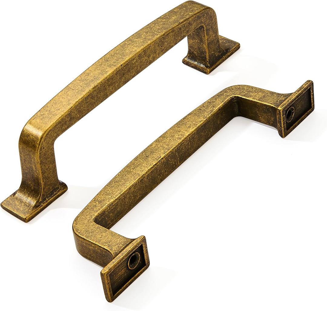 Khtumeware 10 Pack 3-3/4 Inch Antique Brass Cabinet Pulls Vintage Drawer Pulls Kitchen Cabinet Hardware Cupboard Handles (3-3/4"/96MM Hole Center)