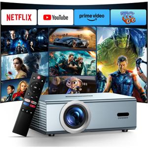 Compatible with Netflix Movie Projector with WiFi6 and Bluetooth5.3, Built-in App Store, Dolby Audio & Electric Focus & Auto Keystone, 4K Support High Brightness Outdoor Projectors, 1080 (Sliver Grey)