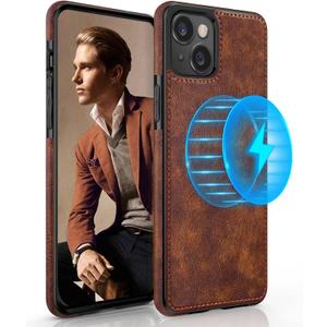LOHASIC for iPhone 14 Leather Case Compatible with Magsafe, Slim Luxury PU Non-Slip Grip Rugged Bumper Shockproof Full Body Protective Cover Men Women Phone Cases for iPhone 14 5G 6.1" (2022) - Brown