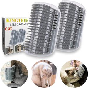 Kingtree Cat Corner Scratcher Self Groomer with Catnip, 2 Pack Softer Cat Face Scratchers Wall Corner Grooming Massage Combs for Long & Short Fur Cats (Gray)
