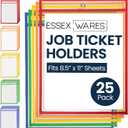 Essex Wares - 25 Pack, Assorted, Job Ticket Holders, 10" Wide x 13.5" Tall - Clear Plastic Shop Ticket Holders - Easy to Use, Reusable & Easy Erase Plastic Invoice Holders, Water-Resistant & Durable