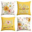 2 x AVOIN colorlife Spring Little Daisy Throw Pillow Covers, 16 x 16 Inch Bless Our Home Sweet Home Butterfly Yellow Summer Cushion Case Decoration for Sofa Couch Set of 4