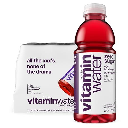 vitaminwater XXX Acai-Blueberry-Pomegranate Zero Sugar, Flavored Water Beverage, 20 fl oz Bottles, 12 Pack, Best By: 01 Jun 2026