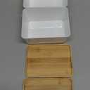 CHANCETSUI Stackable Storage Bins lids For Office: 5X7 White Storage bins, Office Desk Accessories Storage Containers with Lids, Stackable Bins for Home and Office Organization, bamboo Lid, 2 Pack