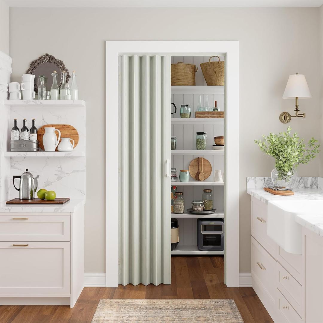 SmartStandard 36" x 80" Accordion Doors Interior, Double Walled Accordion Folding Doors for Closet, PVC Accordian Door for Doorway Bathroom Basement, Easy to Assemble, White Ash