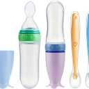 PandaEar 2 Pack Baby Food Spoon Dispenser + 2 Silicone Baby Spoons| Baby Spoon Bottle Feeder| 4 oz Squeeze Spoon Feeder for Baby Food| Travel Friendly Kids Toddlers Boys Girl