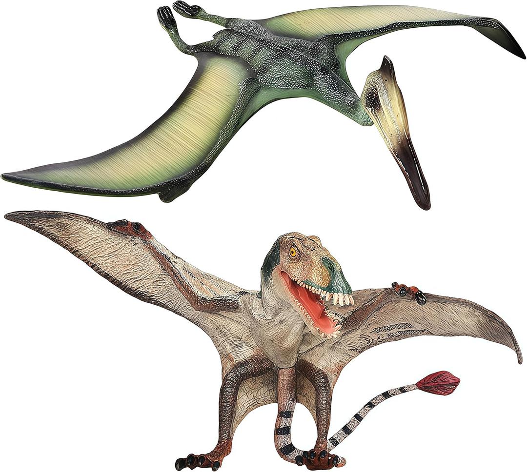 Gemini&Genius Pterosau Dinosaur Toys for Kids, Pterosaur Toy Figure, Flying Dinosaur Toys, Pterodactyl Toys, Pteranodon Figure Toys, Gifts or Cake Toppers for Kids2Pcs (Quetzalcoatlus-pterosaur With Dentate)