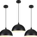 Black Pendant Light,11.8" Industrial Dome Pendant Lights Kitchen Island,Adjustable Farmhouse Hanging Lamp for Dining Room Bedroom Restaurant Bar Cafe,3 Pack