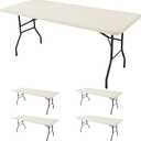 Fitted Tablecloth for 6 Foot Rectangle Tables-4 Pack Cream Elastic Outdoor Picnic Table Cover-Spandex Stretch Folding Table Cloths 6 ft for Camping Dining Room Patio Kitchen Banquet Party