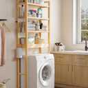 SONGMICS Over The Toilet Storage, 4-Tier Over Toilet Bathroom Organizer with Adjustable Shelves, 10.2 x 24.8 x 72.8 Inches, Space-Saving, Natural Beige UBTS041N01