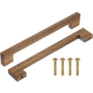 uxcell 4Pcs Wood Drawer Pulls, 8 Inch Hole Center Square Wooden Drawer Pulls Cabinet Handles with Screws for Kitchen Dresser Wardrobes Door Cupboard, Dark Walnut