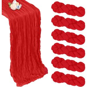 6 Pack Red Cheesecloth Table Runner 10ft Boho Gauze Fabric Cheese Cloth Table Runner 35 x 120 Inch Rustic Sheer for Wedding Home Decor Baby Shower Party Decoration