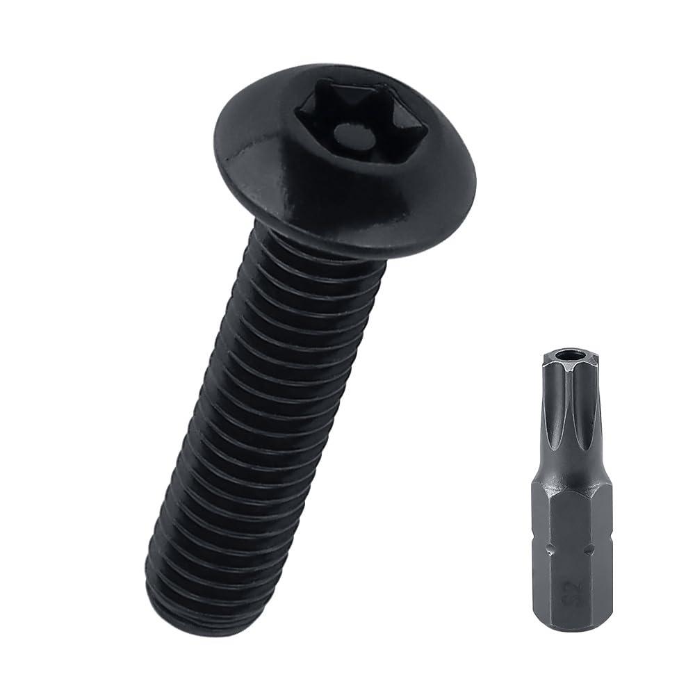 M6-1.0 x 16mm Button Torx Head Machine Screws (25 pcs), 18-8 (304) Stainless Steel Tamper Resistant License Plates Screws, Black Coated, Fayeploo (with Bit)
