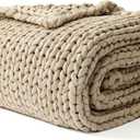 YnM Cotton Weighted Blanket, Handmade Chunky Knitted Design, Soft and Cozy, Temperature Regulating and Breathable, Machine Washable Throw for Sleep or Home Decor (Beige, 60x80 Inch, 25lbs)