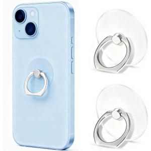 VOVIGGOL Transparent Phone Ring Holder Stand 2 Pcs, 360 Rotation Cell Phone Ring Holder Mobile Finger Kickstand Hand Phone Grip for iPhone, Clear Phone Ring for Phone Case (Round)