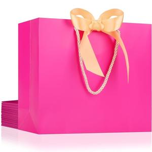 EUSOAR Hot Pink Gift Bags, 11pcs 10.6"x3.1"x8.3" Shopping Paper Bags with Bow Ribbon Handle, Party Favor Kraft Paper Bags Thank You Gift Treat Bags for Merchandise Shopping Wedding Birthday