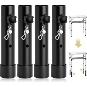 Anbte 4pcs Folding Table Leg Extenders, 2 Levels Adjustable Height Rise Up to 5.3 in, Heavy Duty Steel Table Risers for Straight and Bent Legs, Reduces Stooped Work, Black