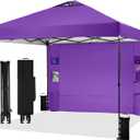 10'x10' Pop Up Canopy Tent with 1 Sidewall and 6 Pockets, One Push Setup, Instant Shade Tent with Vented Roof for Beach Patio Outdoor, Case, 8 Stakes, 4 Ropes, 4 Sandbags (Purple, 10x10)