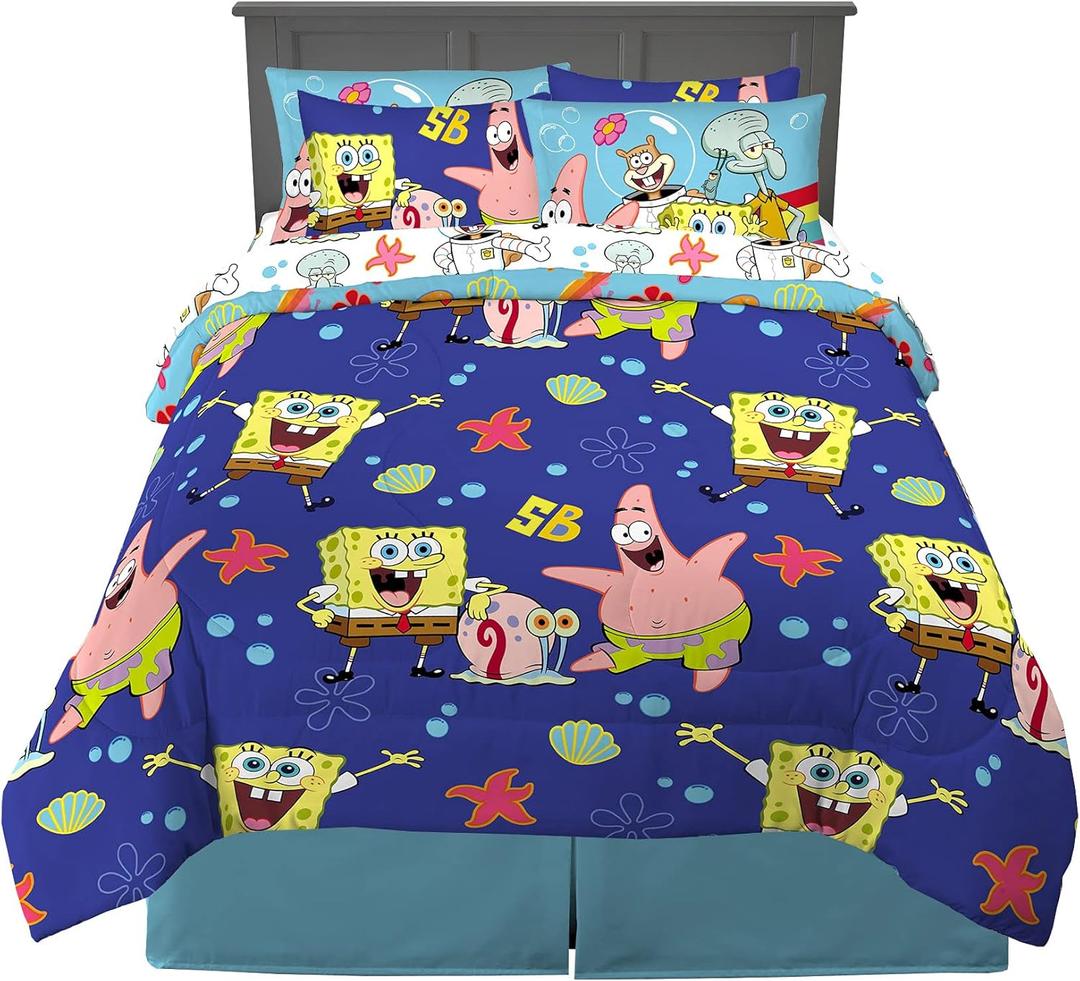 Franco Kids Bedding Super Soft Comforter and Sheet Set with Sham, 7 Piece Full Size, Spongebob Squarepants
