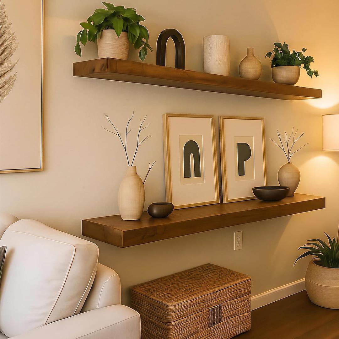 BBE Walnut 30 inch Floating Shelves for Wall Natural Solid Wood