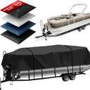 Heavy Duty 900D Pontoon Boat Cover, 22'1''-24'2'' Marine Grade Waterproof Cover with Adjustable Windproof Tightening Strap & Anti-UV for SunTracker Party Barge/SPORTFISH/Fishin Barge