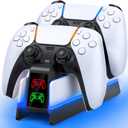 PS5-Controller-Charger-Station - Charging Station for PlayStation 5 Dualsense/Edge Controller with 9 Color Led Light, Fast Charging Dock & Holder Stand for PS5/Slim/Pro Remote - Middle Black