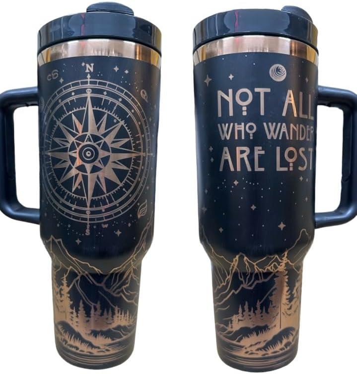 Stainless steel bottle 40oz water tumbler Western Workout water cup Gift for her New container (Black R. Gold-Explorer)