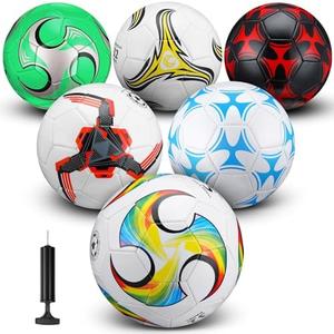 Deekin 6 Pcs Soccer Ball with Pump Size 5/4/3 Soccer Ball Official for Indoor Outdoor Sport Practice Competition Training Accessories for Child Teen Adult Game Training Back to School