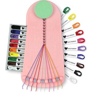Choose Friendship Bracelet Making Kit  20 Pre-Cut Threads, Portable Loom with Storage, Makes 8 Bracelets, Craft Gift for Kids Ages 8+, Blush Pink Macaroon