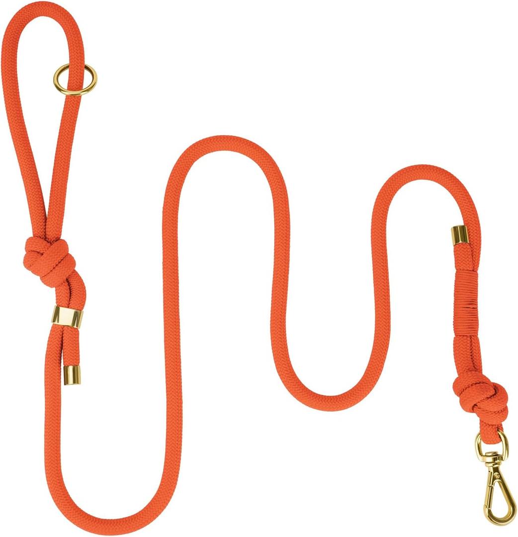 5FT No Pull Dog Leash for Medium Large Dogs - Rope Leash with Non Slip Handle & Metallic Golden-Toned Carabiner Clip (Orange) (3/8 Inch)