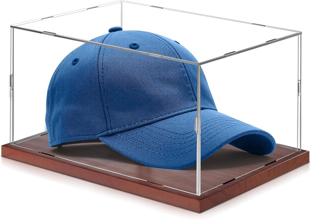 Fitense Hat Display Case, Acrylic Baseball Cap Display Box, UV Fade Protection, Solid Wood Base & Cap Shaper, Signed Hat Collector's Showcase, for Cap Enthusiasts, 11.8" x 7.8" x 5.9"