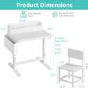 BOLUO Height Adjustable Kids Desk and Chair Set for 5-8 Year Old, White Desk for Kids, Small Wood Child Study Table with Storage for Girls Boys, Over dimension: 18.9"D x 24.8"W x 29.6"H