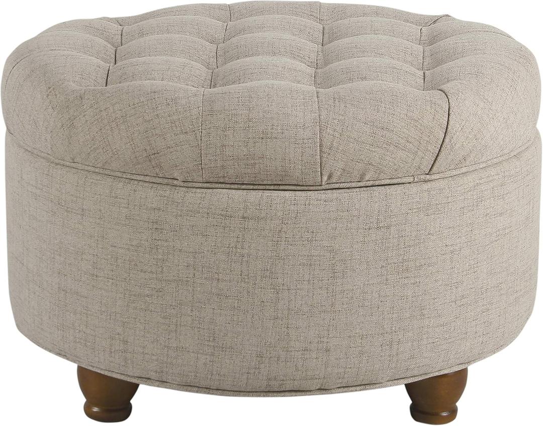 Homepop Home Decor Button Tufted Woven Round Storage Ottoman Large (Light Tan)