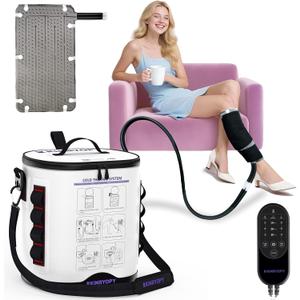 Cold Therapy Machine with Programmable Timer, Portable Ice Machine for Knee After Surgery, Full Circumference Knee Pad Recovery System, Cryotherapy Pain Relief w/Compression Pad