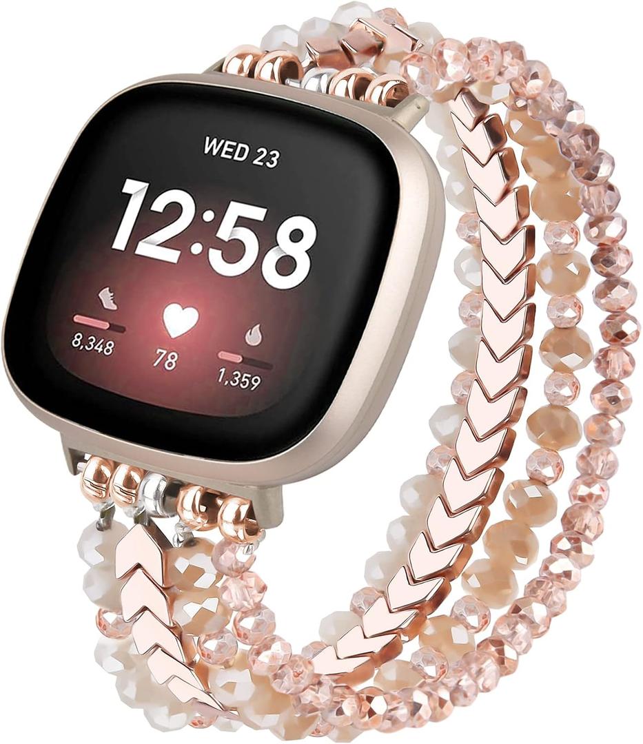 MOFREE Bracelet Compatible with Fitbit Versa 3/Versa 4 Bands/Fitbit Sense/Sense 2 Bands for Women (Rose Gold)