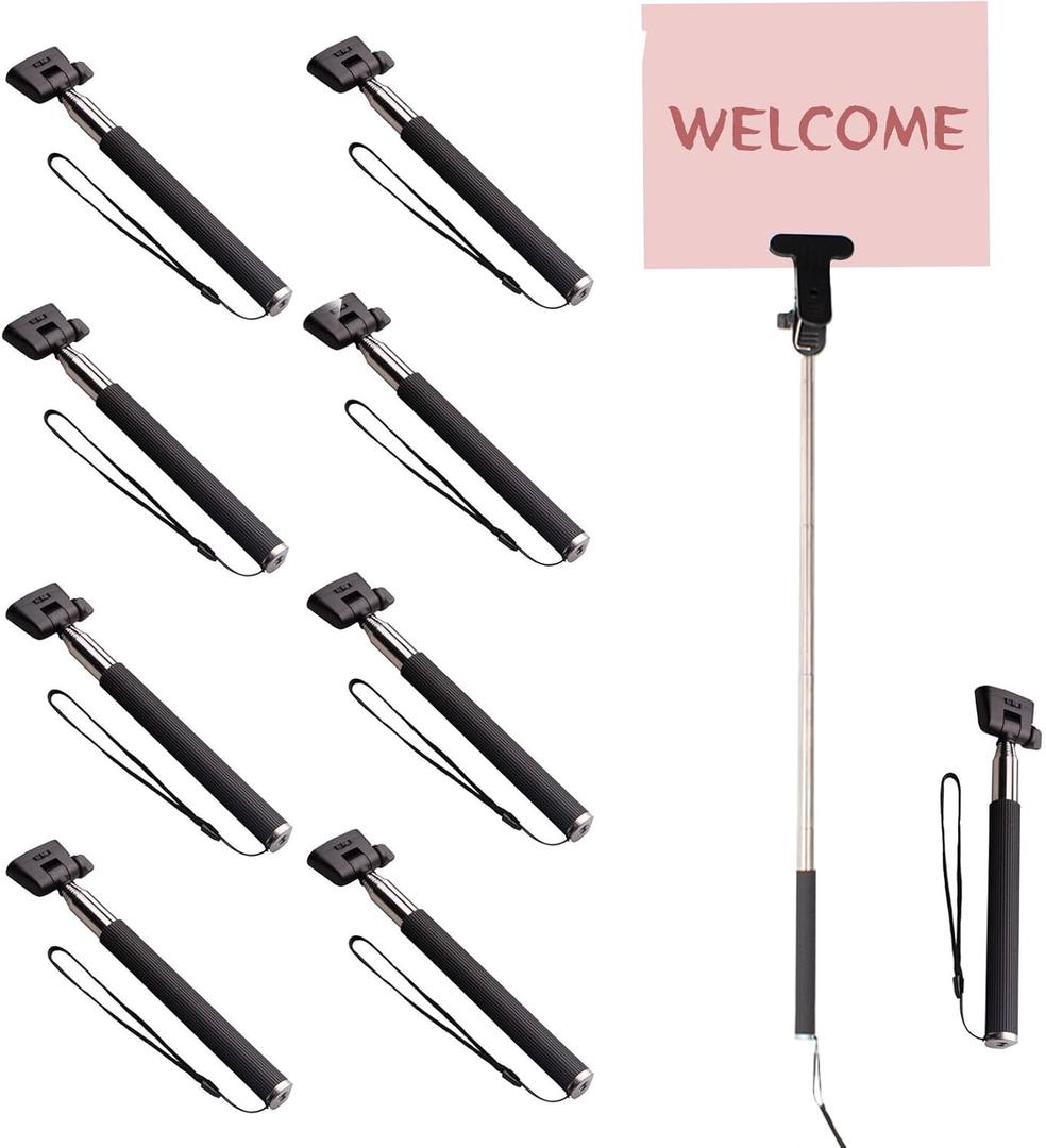 10 PCS Adjustable Handheld Sign Holder, 7.9-37'' Stainless Steel Billboard Airport Pick-Up Poster Holder Welcome Sign Leader Tour Guide Sign Parade Signboard, No Signboard