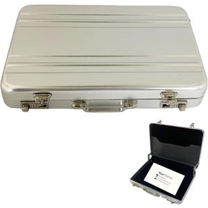 Mini Briefcase Prop Silver Small Fake Breif Case Card Box Hard Metal Aluminum Storage Organizer Suitcase Holder Costume Business Card Case for Men Women